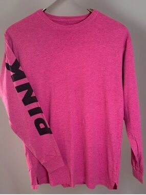 VS PINK Long sleeve campus crew t-shirt tee bold logo hot heather pink small NWT
